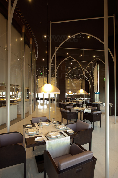 Inside the Burj Khalifa (highest in the world with 828 meters), one of the restaurants of the Armani Hotel, 7 star hotel (the only category with the famous Burj El Arab, also located in Dubai) located at the first stages of the tower.