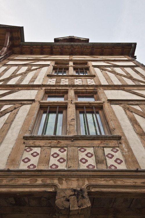 In the east of the historic city, facade detail of medieval house in Kleber street.