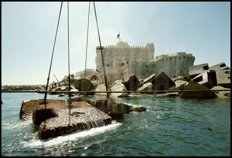 March 1998.  In order to restore new pieces of the ancient lighthouse, forty-five concrete blocs each weighing twenty tons were removed from the underwater site.