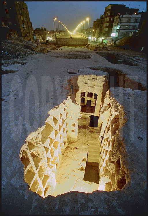 The Necropolis digging site by night. On the bottom right, the entrance to tomb III.