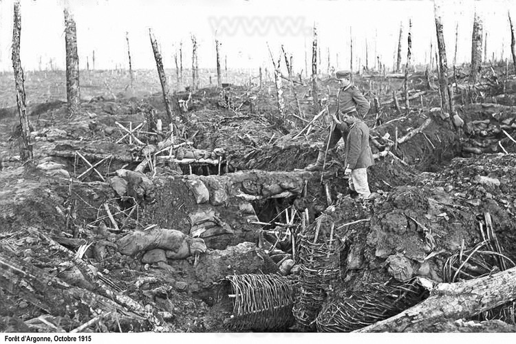 Fighting in Argonne: Road of the haute Chevauchée : The battlefield of the Argonne Forest during the Great War. (This historic photo archive is not available for sale and only presented here to set the context).