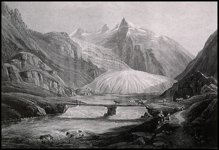 ...and this second picture was taken from the same place at the end of the XIXth century : since then, the glacier front has been retreated of about several hundred meters!