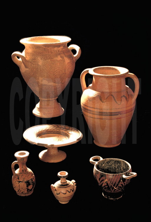 These funerary vases were discovered at archeological sites of Monterenzio, near Bologna, in Northern Italy, where Celtic and Etruscan populations cohabited for centuries. Though of typical Etruscan design, these vases were found in tombs which contained artifacts native to both communities.