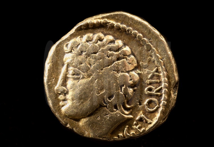Conservée au musée de Saint Germain en Laye, cette statère (unité de poids et de monnaie durant l’Antiquité) en or à l’effigie de Vercingétorix a été découverte sur le site de la bataille d’Alésia.