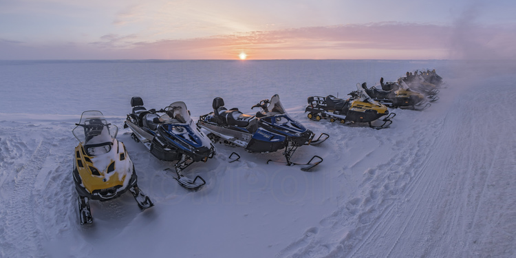 Canada - State of Nunavut - Operation NUNALIVUT 2018 - Surroundings of Cambridge Bay - Because of the polar temperature, snowmobiles are started each morning at least one hour before departure.